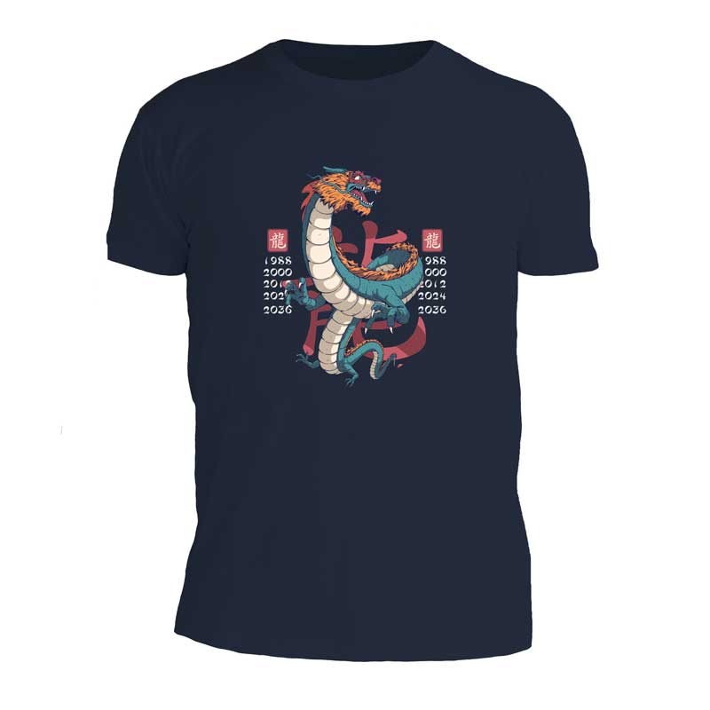navy ανδρικό t-shirt με στάμπα chinese dragon