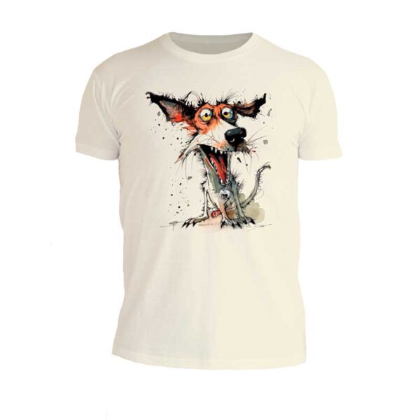 ανδρικό φυσικό χρώμα t-shirt με στάμπα crazy dog